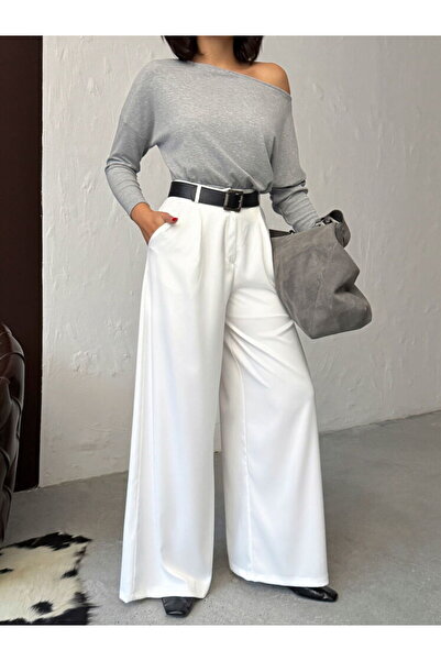 cemo Siyah Saten Yüksek Bel Geniş Paça Pantolon