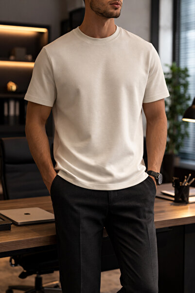 WE&ME Tricou pentru bărbați, cu gât crew, din țesătură Diegonel Interlock Ba ...