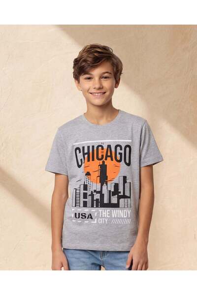 REDTAG Senior Boys Grey Printed T-Shirt
