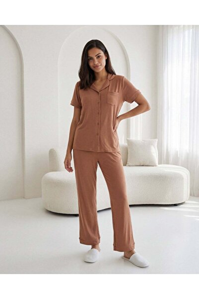 REDTAG Women Taupe Lounge Pyjama Set