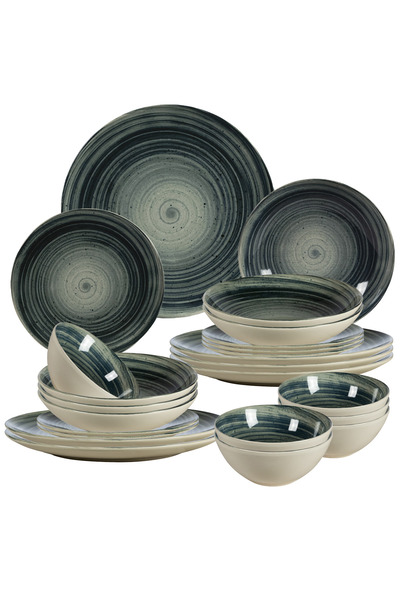 Cesiro Set farfurii de 24 piese, pentru 6 persoane, Graffiti, Ivoire cu decor...