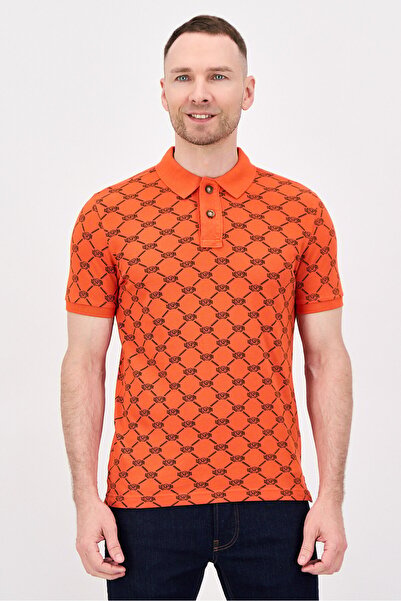 U.S. Polo Assn. Men Regular Fit Short Sleeve Allover Print Polo Shirt, Orange