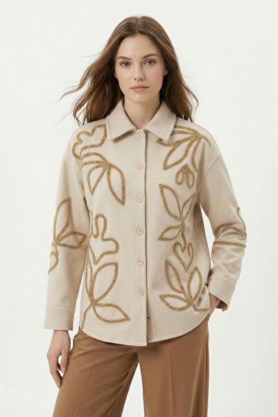 Rays 1943 Süzene Embroidered Slit Detail Shirt Stone