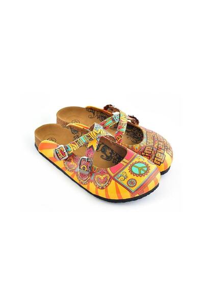 Mundos Kadın Vegan Deri Sarı Çapraz Askılı Terlik - Özgürlük İşareti Model - ...