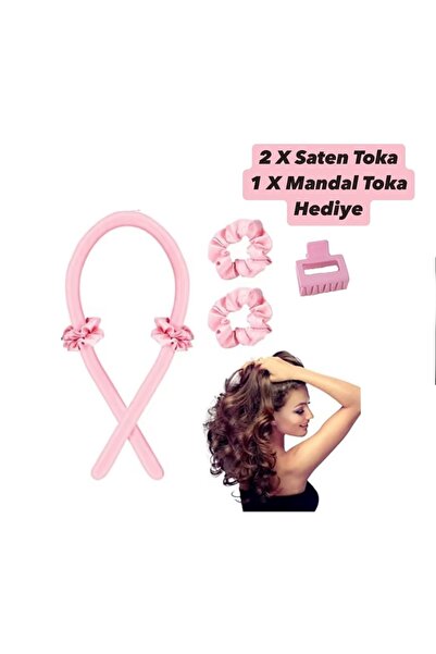 Lavinza Takı Kadın Isısız Saç Şekillendirme Seti PudraPembe Saten Saç Sosisi ...