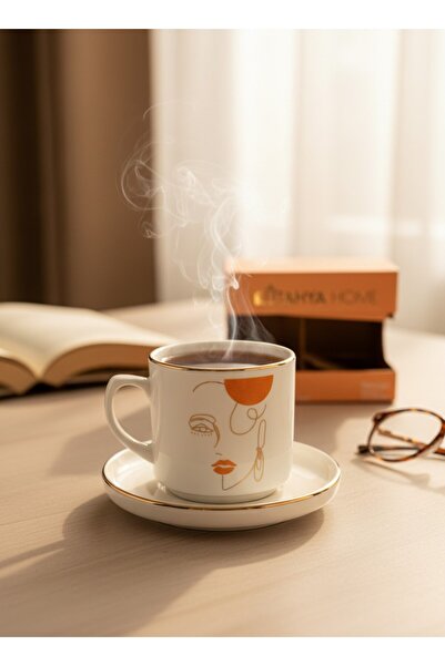 KÜTAHYA HOME طقم كوب وصحن بنمط ديليسي مطلي بالذهب - قطعتين