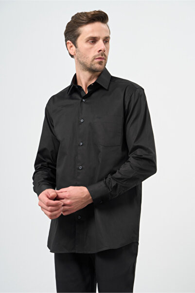 İmza Black Hard Collar Pocketed Comfort Fit Classic Cotton Pack Shirt 1004255323