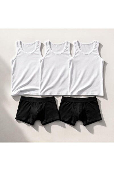 MARİA CALZE Men's Luxury Underwear Set 3 White Undershirts 2 Boxers Groom's P...