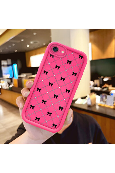 Hontinga iPhone 8 Compatible Silicone Shockproof Rose Red Phone Case Black Bow