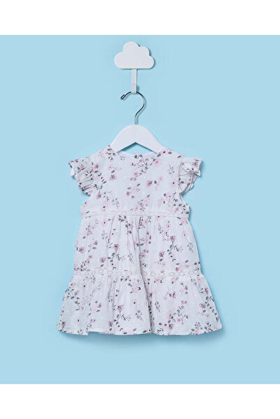 REDTAG Infant Girls White All Over Print Dobby Dress