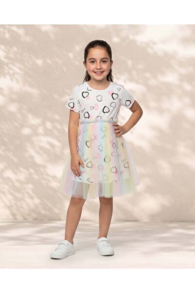 REDTAG Girls White Printed Mesh Dress