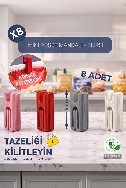 Sunplast 8 Adet 4 cm Mini Poşet Mandalı Tatlı Renkler Poşet ve Kese Mandalı K...