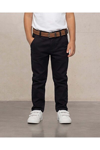 REDTAG Boys Black Dobby Belted Trousers