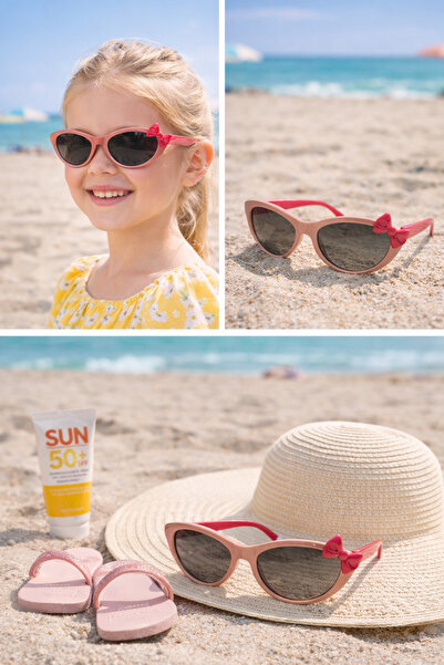Optic Master Children's Sunglasses Bow Detail Cat Eye Model 5235 Powder Pink