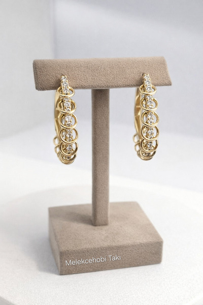 XUPING JEWELRY Xuping 14K Altın Rengi Taşlı Zincir Detaylı Halka Küpe – Melek...