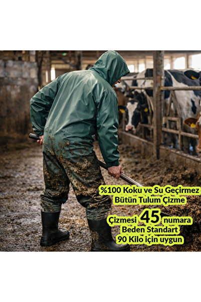 Bursahatırası %100 Koku ve Su Geçirmez PVC Kapişonlu Bütün Tulum Çizme Ahır M...