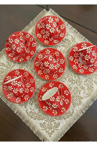 Den Tasarım Hediyelik Red Floral Ceramic Coffee Cup