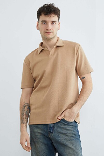 Fulla Moda Μπλουζάκι με ριγέ γιακά Apaş κανονικής εφαρμογής