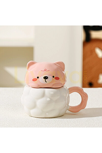 Livava 3D Animal Figured Puff Design Ceramic Mug, 13X8 - White