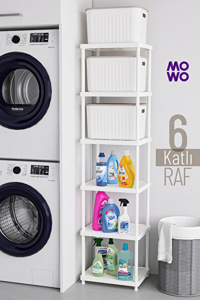 Mowo Home 6 Katlı Beyaz 40x33 Portatif Organizer Plastik Mutfak Banyo Dolap R...