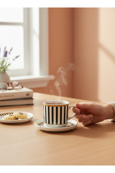 KÜTAHYA HOME Baroque Pattern Mug and Plate Set - 2 Pieces