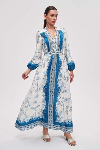 Livia فستان ميدي طويل الأكمام منقوش