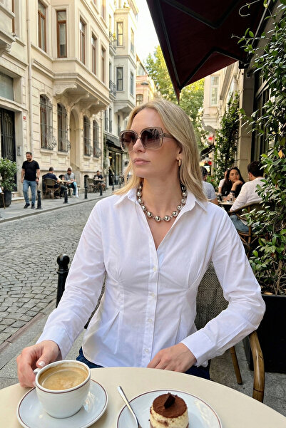 Lela Strukirano Nabrano Mešavina pamuka Prilagođena košulja 6778275