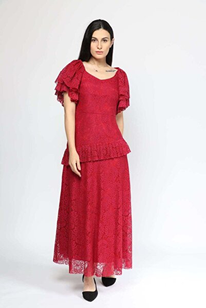 Nichii Formal long dress with butterfly sleeves and lace trim