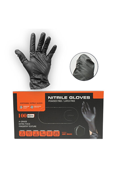 Breckner Black Nitrile Gloves Powder-Free with Textured Grip, Size L, 100 pcs...