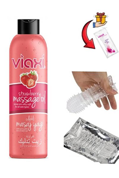 Viaxi Masaj Yağı Çilek Aromalı 177 ml-Yıka Kullanan Silikon Prezervatif+Genit...