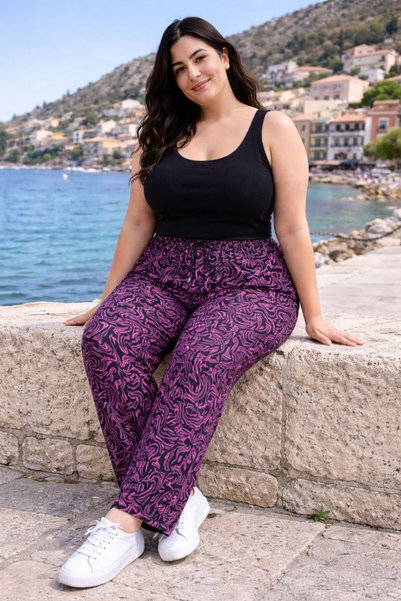 THEBEK Women's Viscose Pocketless Battal - Regular - Pants Relaxed Fit Plus Size
