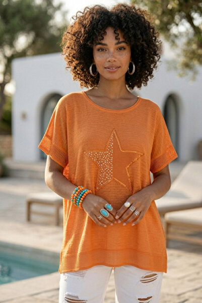 Chiccy Narandžasta suknja sa okruglim izrezom i niskim rukavima, sa mrežastim...