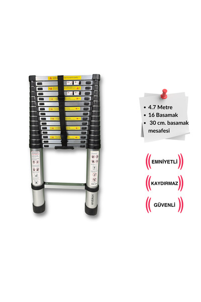 Endokon 470 cm. - 16 Basamaklı Teleskopik Alüminyum Merdiven - I Tipi Uzayan ...