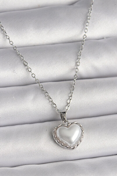 online kapsulavm avm alışveriş 316L Steel Silver Color Chain 3D Pearl Heart M...