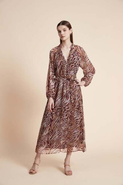 Yola Long-sleeve patterned midi dress