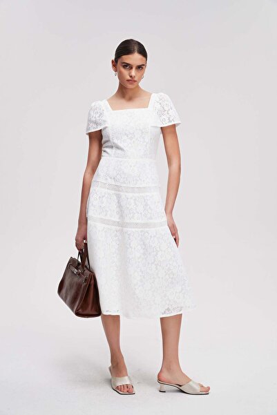 Livia فستان ميدي قصير الأكمام مثقب/مخرّم