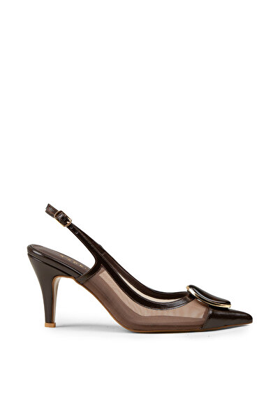 Deery Women's Brown Stone Detailed Slingback Heeled Shoes