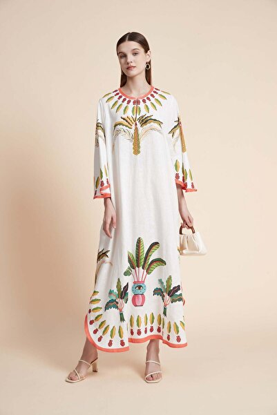 Yola فستان ماكسي طويل الأكمام منقوش