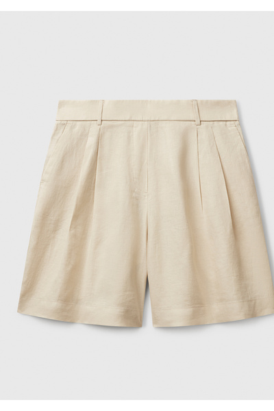 United Colors of Benetton Women's Stone 100% Linen Pleated Relax Fit Bermuda ...