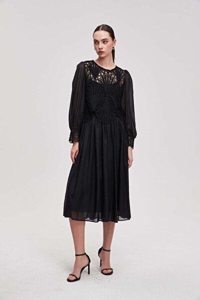 Livia فستان ميدي طويل الأكمام منقوش