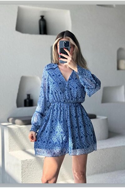 Maxcara Apparel Design Etnik Desenli Şifon Şortlu Tulum Mini Fast Perry