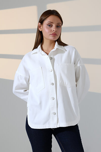 BLUE NATIONAL JEANS Women's Oversized Cut Gabardine Shirt Jacket Casual Elega...