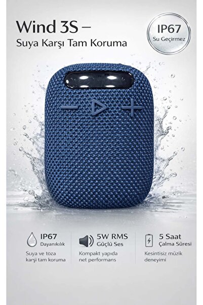 FaroxTech Wind 3S Bluetooth Hoparlör - 5W RMS, IP67 Su Geçirmez, Bisiklet & M...