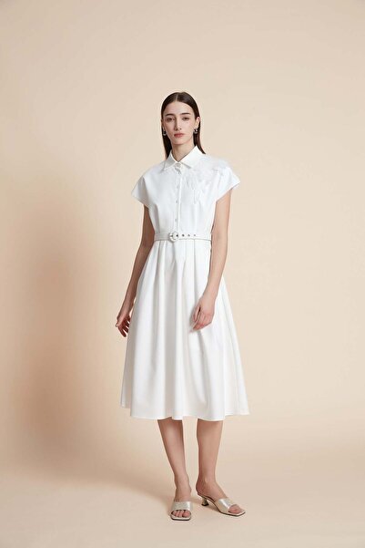 Livia Short-sleeve plain midi dress with belt