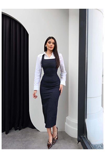 ESRAHELVACI četvrtasti izrez Denim Haljina sa debelim naramenicama