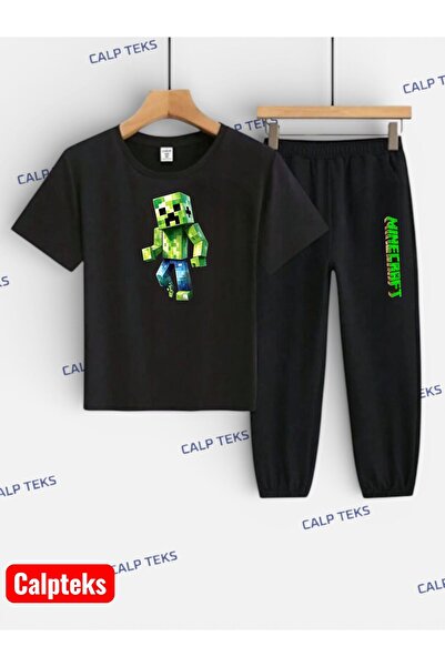 CALP TEKS Single Green Patterned Printed Top and Bottom Children's Set (T-Shi...