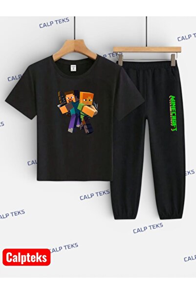 CALP TEKS Double Green Printed Top and Bottom Children's Set (T-Shirt with Po...