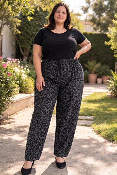 THEBEK Women's Viscose Pocketless Battal Trousers Relaxed Cut Large Size