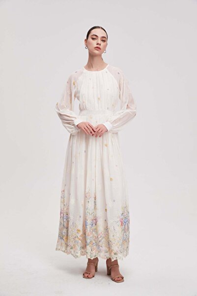 Nichii Long-sleeve embroidered maxi dress