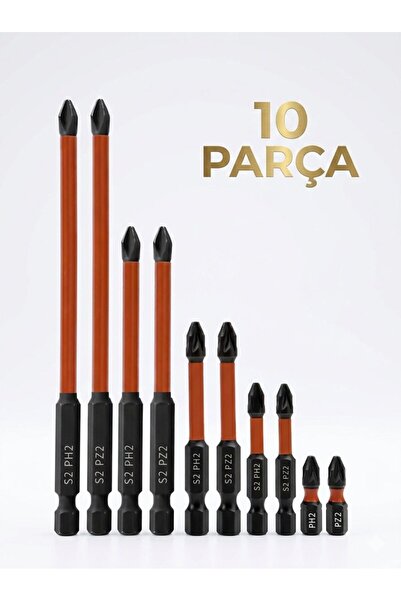 ÖZGÜN 10 PARÇA MIKNATISLI PH2 VE PZ2 KARIŞIK MATKAP UÇ SETİ BİTS
